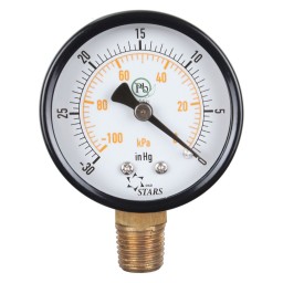 CADRAN VACUUM 2" -30" HG À 0 VAC/KPA - SORTIE 1/4" MNPT AU BAS - LOGO DSD STARS