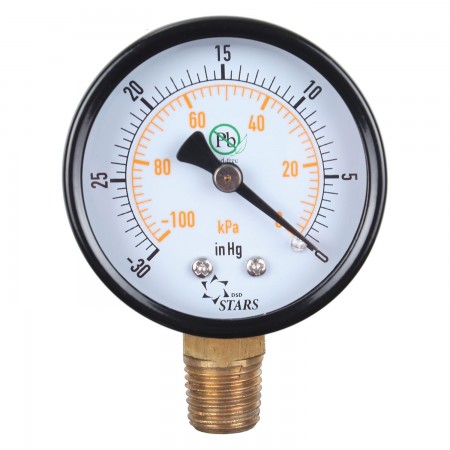 CADRAN VACUUM 2 1/2" -30" HG À 0 VAC/KPA - SORTIE 1/4" MNPT AU BAS - LOGO DSD STARS