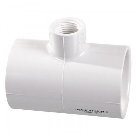 "T" ADAPTER REDUCER SOC FEMALE THREADED WHITE PVC - 1 1/2" X 3/4" (SOC X SOC X FNPT)